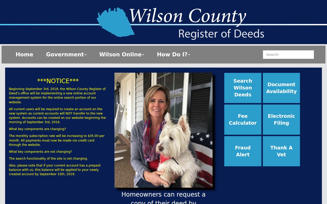 Lebanon public records search menu for Wilson Deeds