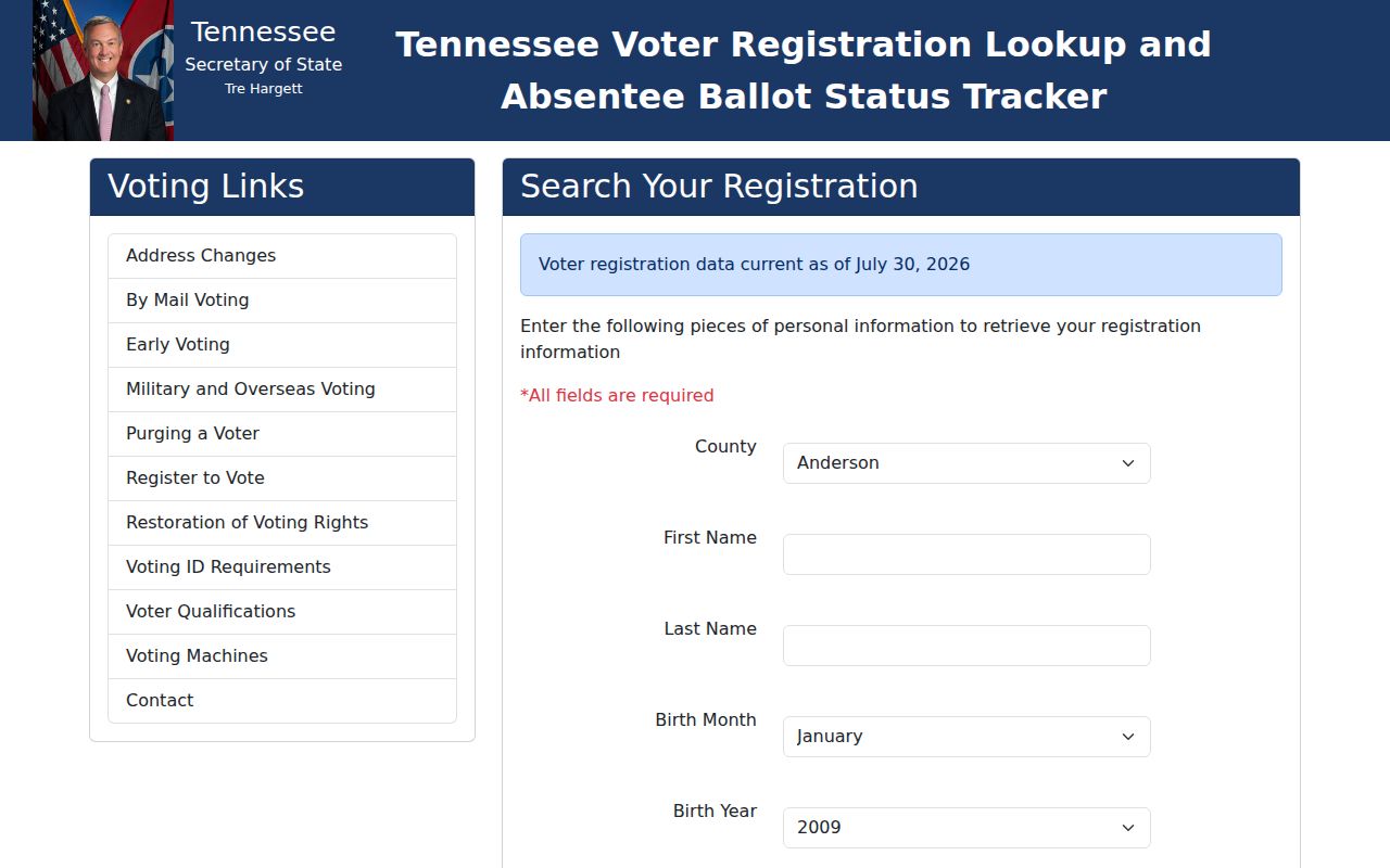 Lebanon voter records five-field lookup form